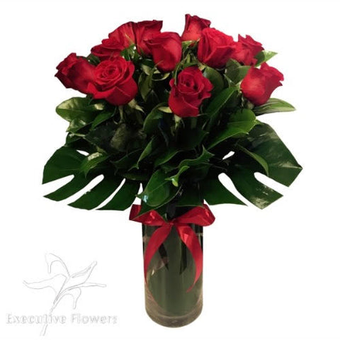 PREMIUM Romance 12 Red Roses Bouquet In A Vase